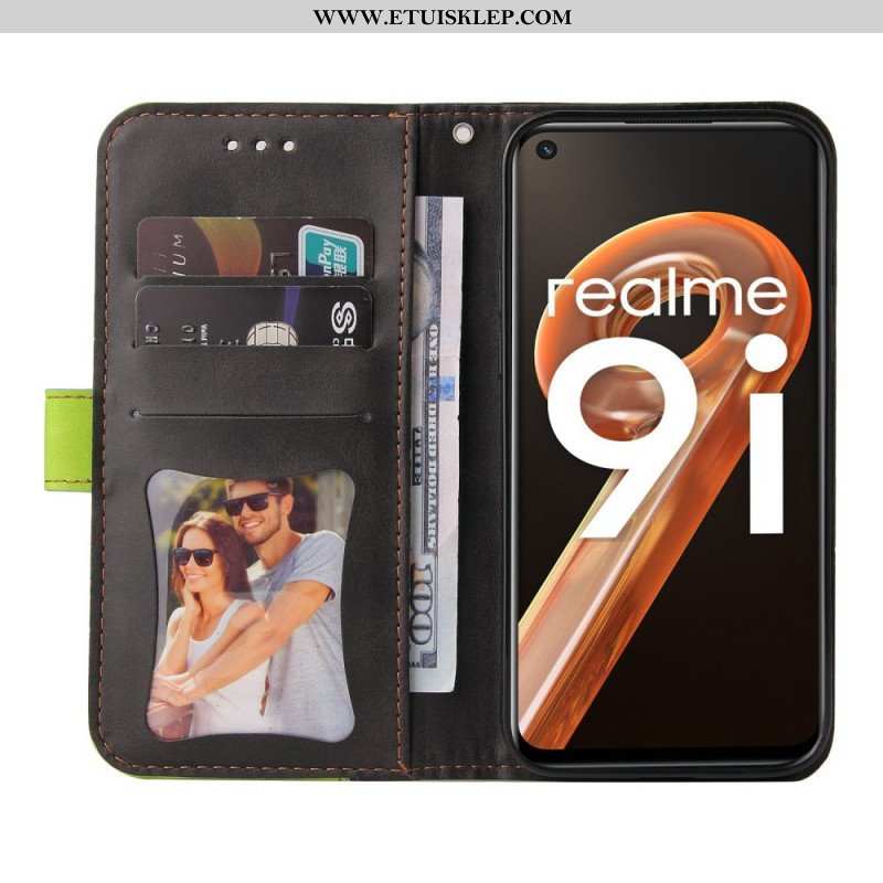 Skórzany Futerał do Realme 9i z Łańcuch Dwukolorowy Pasek